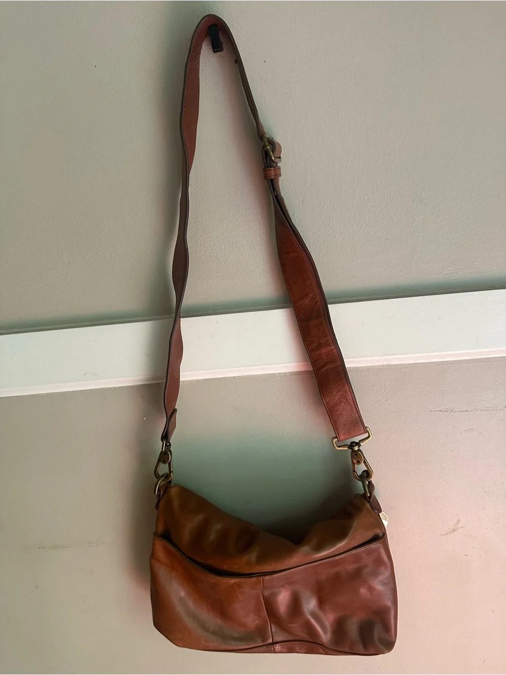 Margot Tan/Brown Leather Messenger Crossbody Bag